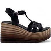 Resim Lameira Desenli Dolgu Topuk Çapraz Kadın Sandalet Siyah 