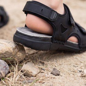 Resim Siyah Çift Cırtlı Ortopedik Erkek Çocuk Sandalet | Yazlık Rahat Model 