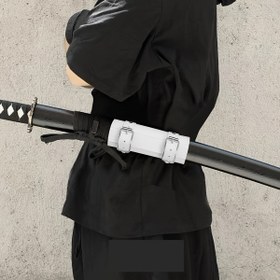 Resim Samuray Kılıcı Kemeri: 110cm/43.30in Samuray Kemeri, PU kılıç kemeri, rahat giyim, reenactment ve samuray tutkunları için uygun, beyaz 