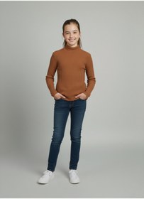 Resim FATELLA Kız ve Erkek Çocuk Kahverengi Fitilli Yarım Balıkçı Yaka Uzun Kollu Body İçlik 