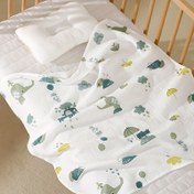 Resim Yeni doğanlara uygun yumuşak katlanabilir swaddle battaniyesi - Yeşil fil ve şemsiye desenli beyaz, hafif bej dostu pamuk, banyo zamanı ve sarılma için mükemmel, bebek battaniyesi, yeni doğan bakımı, oynak desen, kırışıklık 