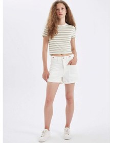Resim Defacto Mom Fit Yüksek Bel Katlamalı Paça Jean Şort D4585AX24HSWT1 Beyaz 
