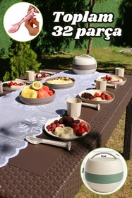Resim Hellomani Piknik Seti 32 Parça Piknik Seti - Silindir Çantalı | Kamp, Plaj, Bahçe, Doğa Yürüyüşü 