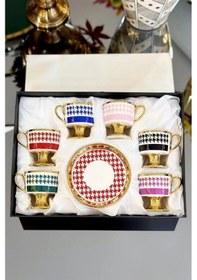 Resim Porselen Ayaklı Gold Kahve Fincan Takımı Çok Renkli 