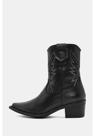 Resim Laura Kadın Siyah Gerçek Deri Taşlı Western Bot Siyah 