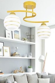 Resim Lambadar Plafonyer Modern S Model Gold Avize Gold-5 Tek Ebat Unisex 3535-2Goldseritgoldcam 