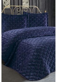 Resim Lima Kadife Dolgulu Çift Kişilik Yatak Örtüsü Lacivert (434502370) Lacivert 