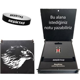 Resim Beşiktaş Lisanslı Çift Taraflı Bileklik Siyah Kartal Ahşap Kutulu 
