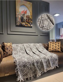 Resim Lüks Pamuklu Koltuk-çekyat Örtüsü 170x220 Gri-beyaz Çift Taraflı ,terletmez ,kaymaz ,toplanmaz Siyah Beyaz 