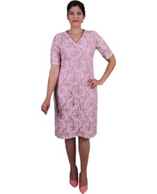 Resim Nidya Moda Büyük Beden Kadın Pembe Dantel Elbise-4161P Pembe 