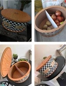 Resim Morponi Ahşap Bölmeli Patates Soğanlık Büyük Boy Patates Soğan Kovası Lüks Sebzelik Sepeti Ahşap - Beyaz 