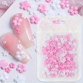 Resim 400 Karışık Renk Beş Çiçekli Çiçek Nails Sanat Dekorasyonları, Çanta Beyaz ve Pembe Akrilik Çiçek Aksesuarları, Reçine Çiçek Süslemeleri. 