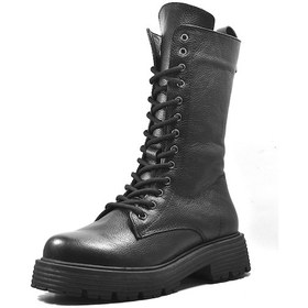 Resim Beety 21520 Hakiki Deri Siyah Bağlı Uzun Kadın Postal Bot Siyah 