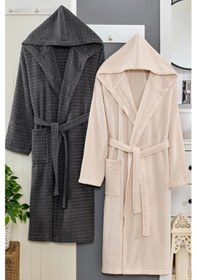 Resim 2li Kapüşonlu Bornoz Doğa Antrasit - Bej S/m Antrasit - Bej 