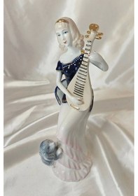 Resim El İşi Seramik Biblo Heykel Enstürüman Çalan Kadın 