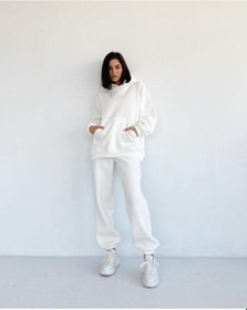 Resim Unisex Kapüşonlu Ikili Eşofman Takımı Beyaz-6985 