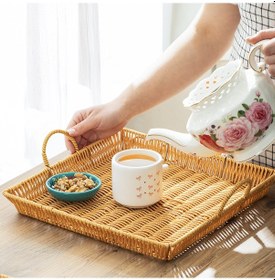 Resim Porsima 709b Kare 3'lü Hasır Tepsi Dekoratif Sunum Servis Tepsisi 