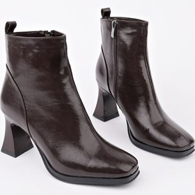 Resim Muggo Celina Küt Burun Fermuarlı Topuklu Kadın Bot kahverengi 