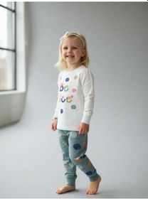 Resim Kız Çocuk Pamuklu Be Nice Yazılı Uzun Kollu Pijama Takımı-11396 KREM 