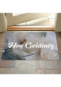 Resim Dijital Baskılı 3d Kapı Önü Paspas Hoşgeldiniz Yazılı Çiçek Desenıç Ve Dış Kapı Paspası Yıkanabilir Bej 