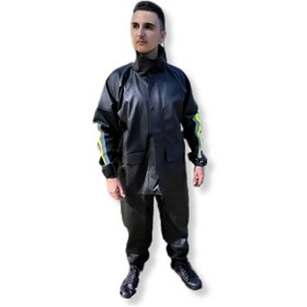 Resim geborgenheit 5XL Motosiklet Yağmurluk Geniş Kesim Kalın Motorcu Yağmurluk Cepli Reflektörlü Kalın Siyah Renk 