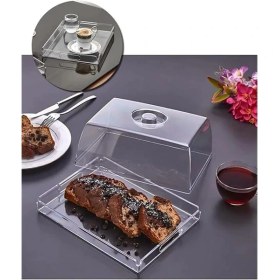 Resim AyrStore Kristal Tepsili Kek Fanusu Servis Tepsisi Tutma Saplı Ikramlık Sunumluk Pasta Standı 