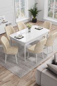 Resim Canisa Concept Rio Serisi 80x132 Mdf Açılabilir Beyaz Masa Takımı Ve 6 Krem Sandalye 