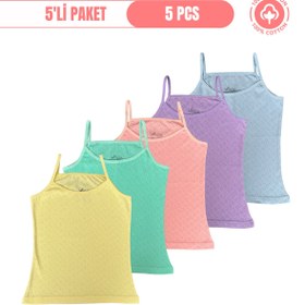 Resim ALYA UNDERWEAR Kız Çocuk - Garson İp Askılı %100 Pamuklu Atlet Kalpli Jakarlı Kumaş 5'li Paket 
