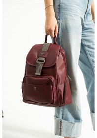 Resim Baginn Saten Kumaş Kadın Sırt Çantası 33 23 Cm Yağmur İtici Kumaş Mega Bag Kapaklı Taşlı Model Bordo 