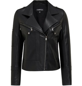 Resim Roma Kadın Siyah Biker Deri Ceket - Siyah / XL 