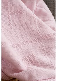 Resim Toffy Toz Pembe Harf İşlemeli Örgü Bebek Battaniyesi 100x100 Pembe 