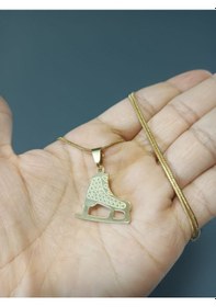 Resim Buz Pateni Paten Buz Pisti Gold Renk 316l Paslanmaz Çelik Figür Kolye 