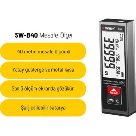 Resim Normadia 40 Metre Metal Lazermetre, Şarjlı, Geniş Yatay Göstergeli 
