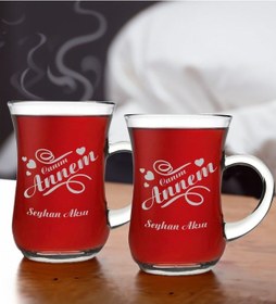 Resim Bk Gift Kişiye Özel İsimli Canım Annem Tasarımlı İkili Keyif Kulplu Çay Bardağı Seti-2, Anneye Hediye, Anneler Günü Hediyeleri Kobitmeyencom30672 Bk G 
