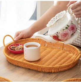 Resim Porsima 708-a Oval 3'lü Hasır Tepsi Dekoratif Servis Sunum Tepsi 