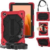 Resim VShop Samsung Galaxy Tab A7 T500 / T505 Için Stant ve Omuz Askılı Renkli Düşmeye Dayanıklı Silikon + Pc Koruyucu Kılıf--Kırmızı + Siyah (Yurt Dışından) 
