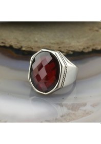 Resim Fkgümüş Kırmızı Taşlı Sade Erkek Yüzük 