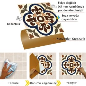 Resim Kendinden Yapışkanlı Banyo Mutfak Kaplama Fas 05 Desenli Pvc Karo 30X30 cm (33 Adet) 3m2 
