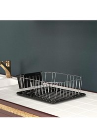 Resim Evistro Tek Katlı Tabaklık Bulaşıklık Krom Kaşıklıklı Siyah Tepsili 