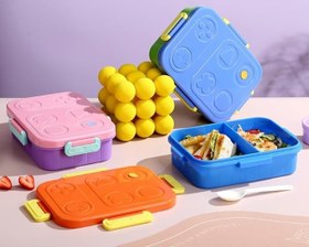 Resim Renkli Desenli Beslenme Kutusu - 880 ml 2 Bölmeli Çocuk Beslenme Kabı PP (Turuncu) 