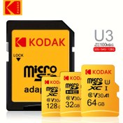 Resim Kodak Yüksek Hızlı Micro SD Kart U3 Sınıf 10, 100MB/s'ye Kadar, Adaptör Dahil - 32GB, 64GB ve 128GB Mevcut 