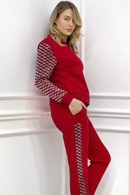 Resim RICH GLAM Kareli Crystal Taşlı Büyük Beden Kadın Iki Iplik Pamuk Eşofman Takımı 