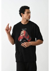 Resim Barlashive Erkek Boxy Eldiven Baskılı T-shirt Kısa Kol Bisiklet Yaka Tişört - Siyah Çok Renkli 