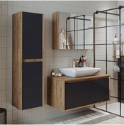 Resim ROOMART Roomarttm7.3 Lavabolu Ahşap-antrasit Mdf 100cm Banyo Dolabı+aynalı Banyo Üst Dolabı+banyo Boy Dolabı 