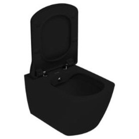 Resim Creavit Eg321 Elegant Rim-off Kanalsız Duroplast Yavaş Kapanan Klozet Kapaklı Kömür Karası Mat Siyah Set Mat Siyah 