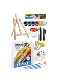 Resim 20x20 Tuval Seti 1 Paket Masa Üstü Şövale Mydido Akrilik Boya Plastik Spatula Resim Fırçası Palet Ponpon Sünger Fırça 