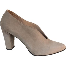 Resim Elegan Vizon Süet Asimetrik Kesim Kalın Topuklu Stiletto 