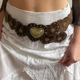 Resim G963 1 Adet Retro Kadın Kemer, Batı Bohemian Kalpli Çivili Punk Tasarım, Geniş PU Kemer - Kot ve Elbiseler İçin 