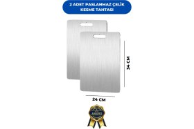 Resim Feyza Design Paslanmaz Çelik Kesme Tahtası, Antibakteriyel, 2'li Set, Dayanıklı ve Güvenli 