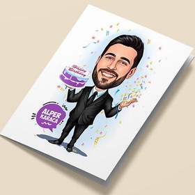 Resim Doğum Günü Olan Erkek Karikatürlü Tebrik Kartı 